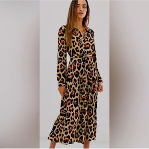Armani Exchange AX Paris Leopard Print Maxi Button Down Dress Size 12 Women's